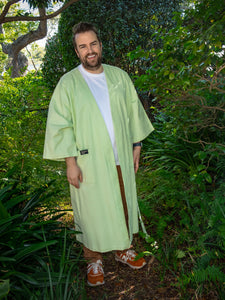 Butterfly bright pastel green coloured cotton waffle robe with adjustable tie belt and large pockets