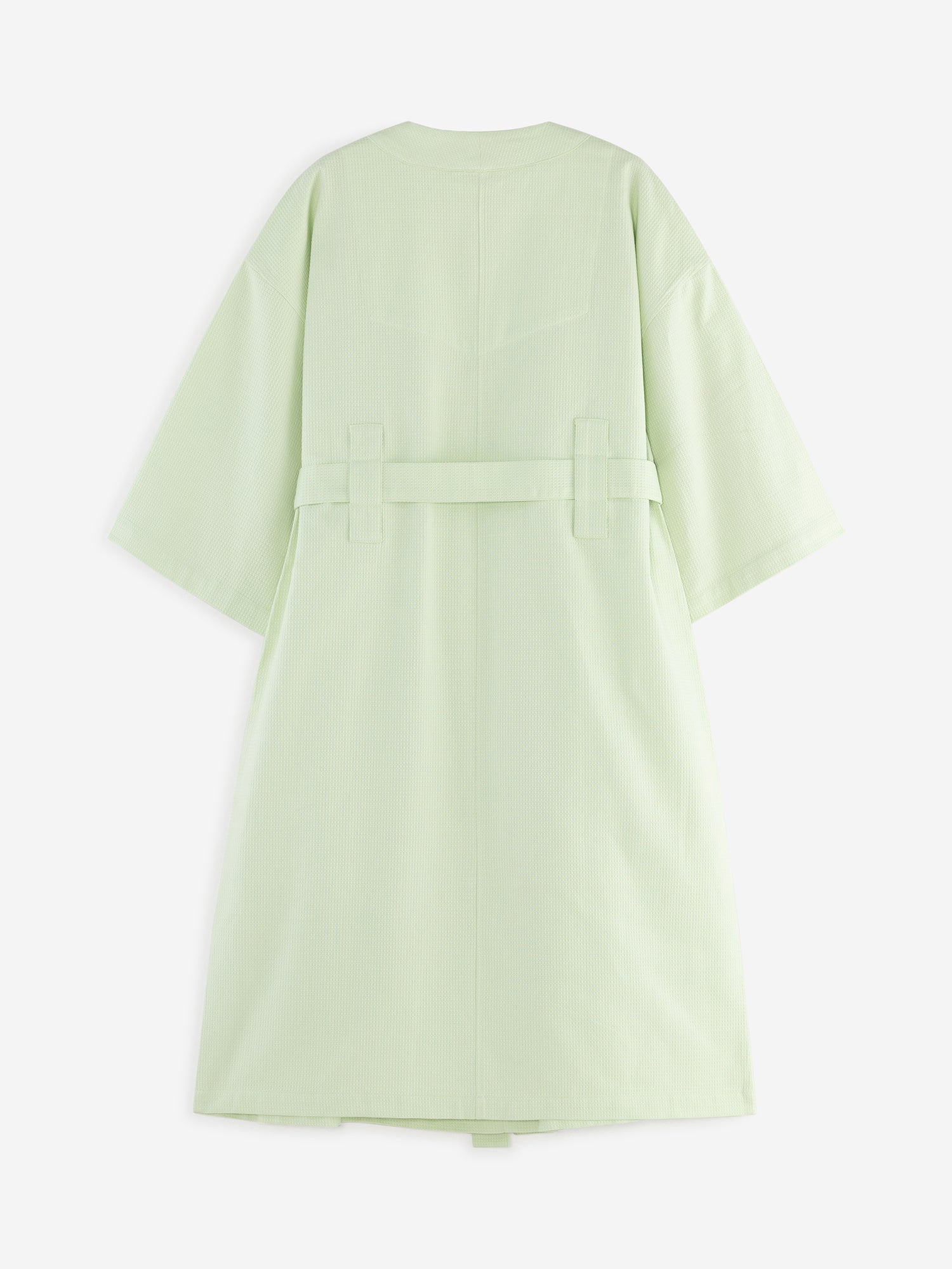 Butterfly bright pastel green coloured cotton waffle robe with adjustable tie belt and large pockets