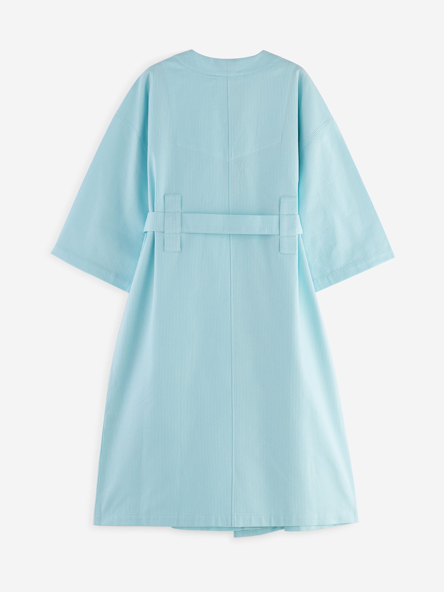 Island Paradise bright pastel aqua blue coloured cotton waffle robe with adjustable tie belt and large pockets