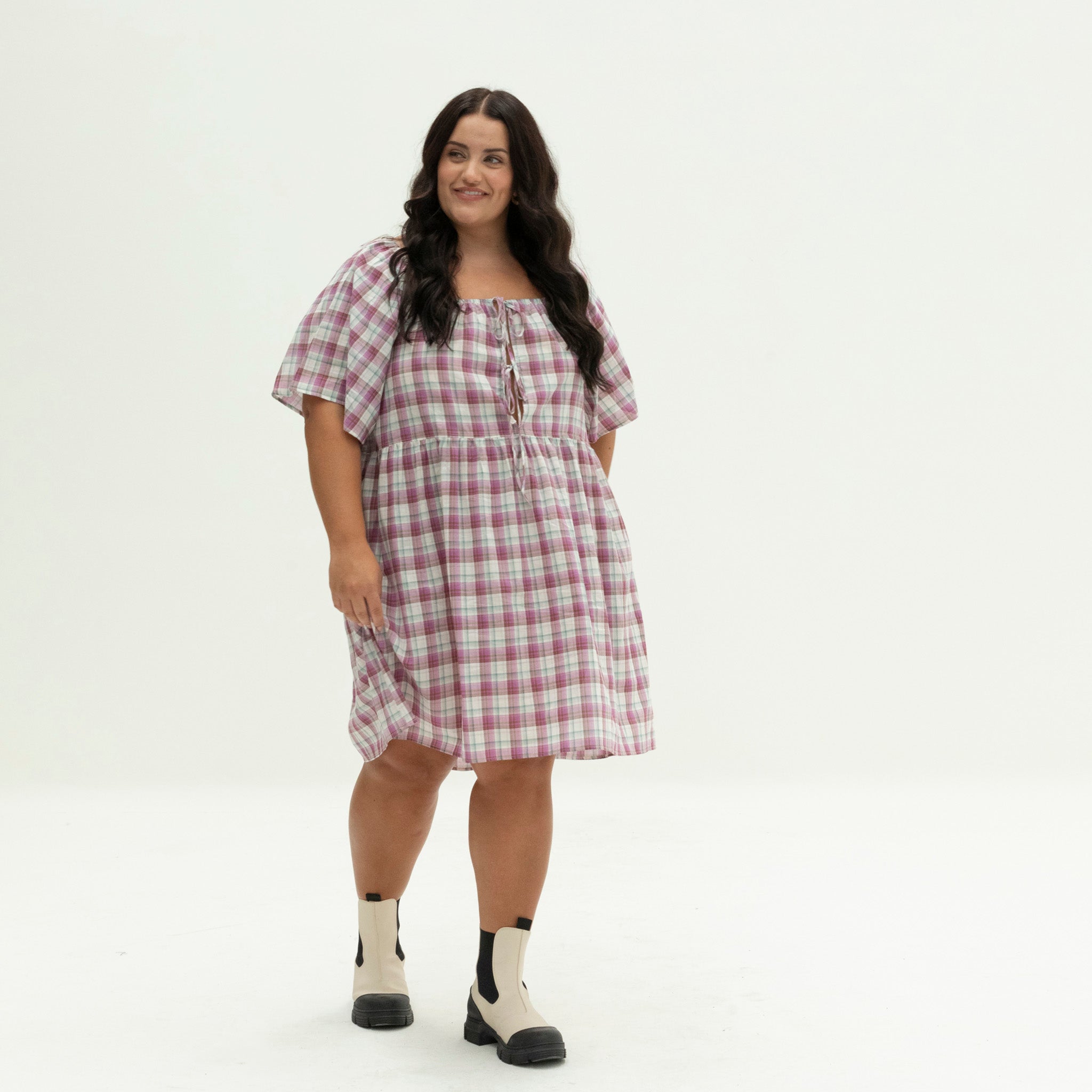 The Breeze Dress | Magenta Check