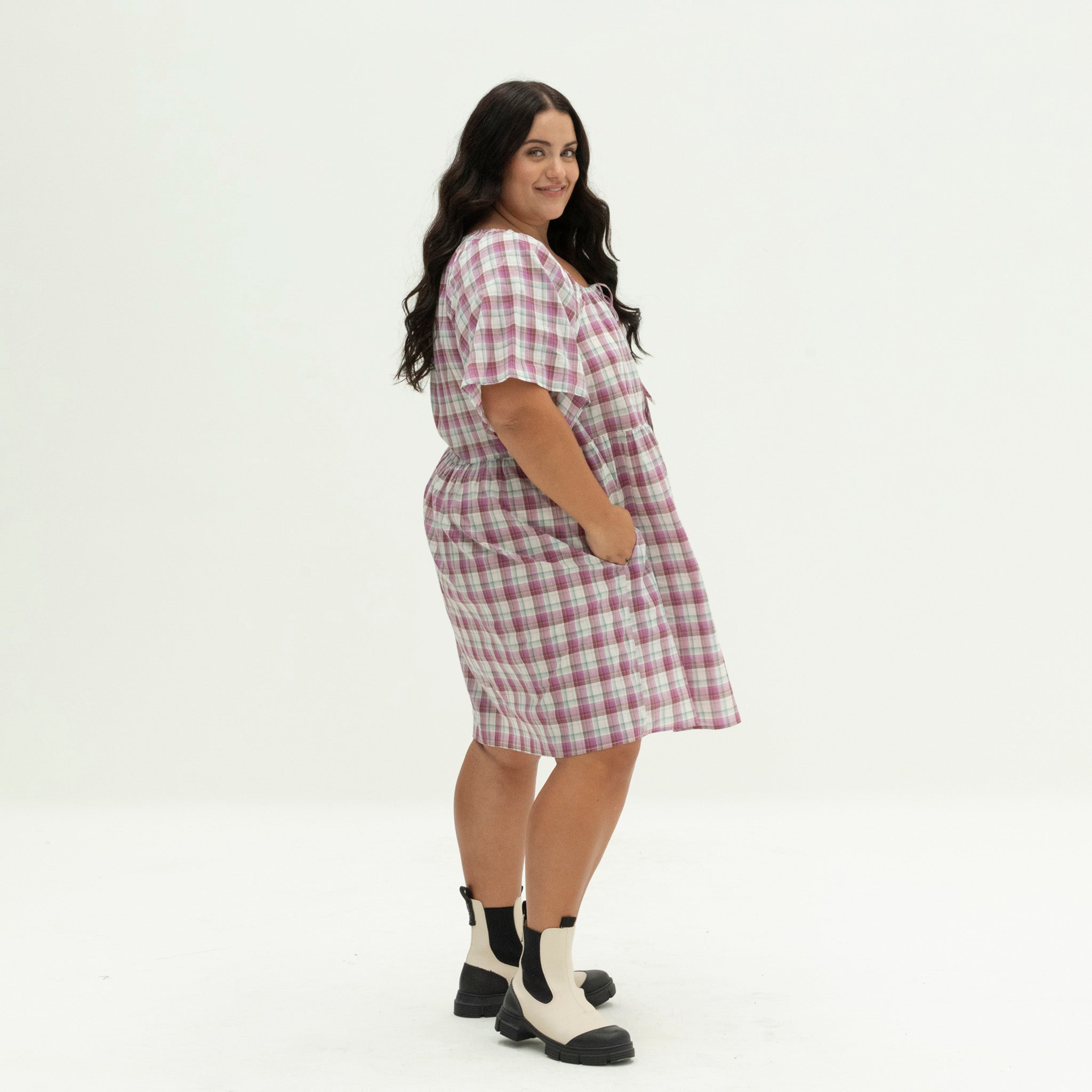 The Breeze Dress | Magenta Check