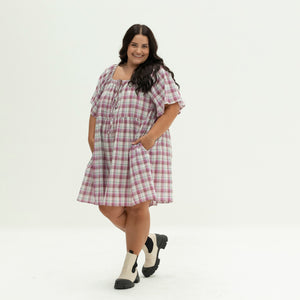 The Breeze Dress | Magenta Check