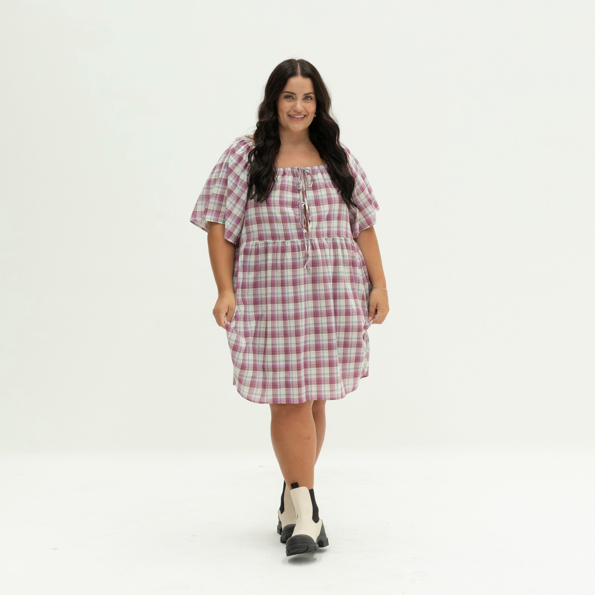 The Breeze Dress | Magenta Check